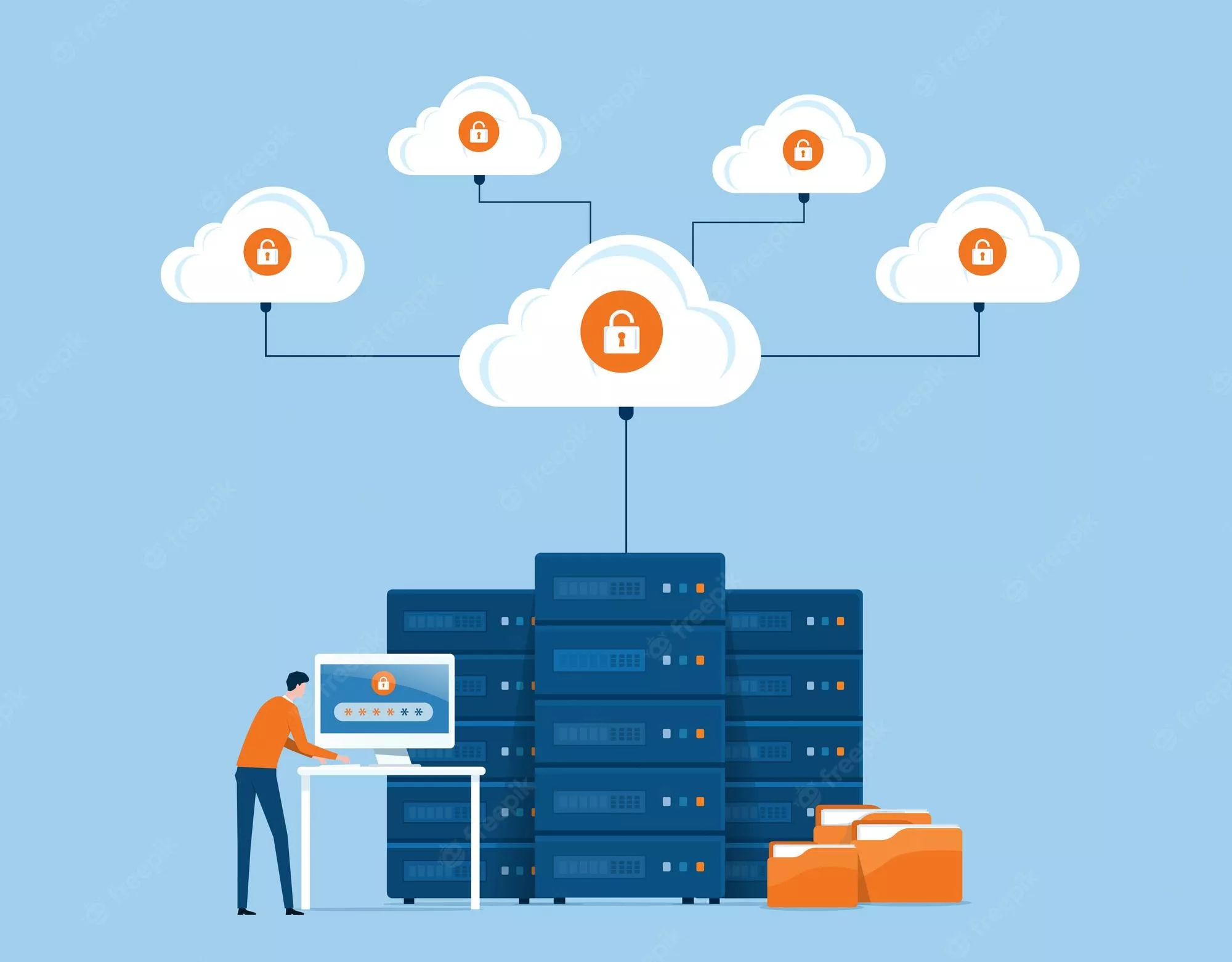 Premium Vector | Business technology cloud storage and cloud server service  concept